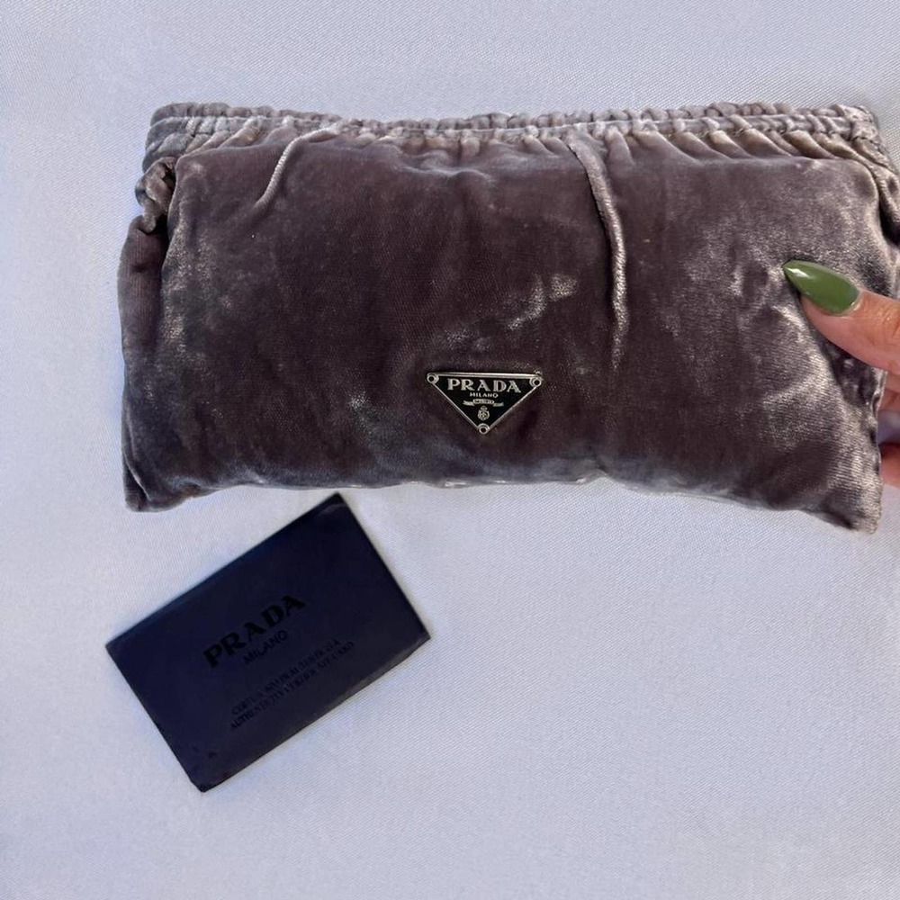 Authentic 1990s Velvet/ Velour Prada Clutch with Classic “Prada” Emblem & Papers